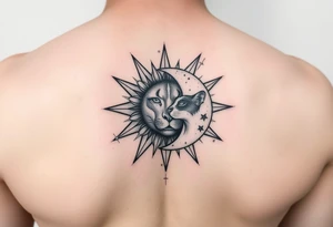 celestial sun and moon embrace with panther constellation patterns tattoo idea