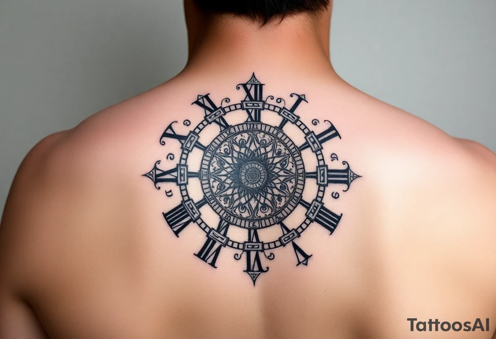 vintage roman numerals within ornate clockwork mechanism tattoo idea