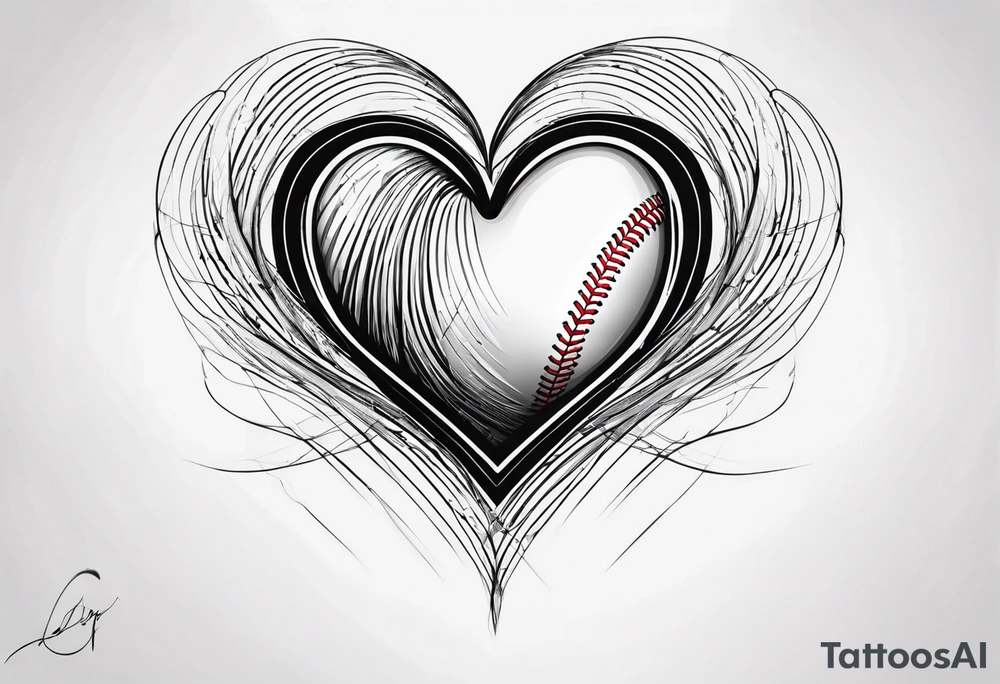 A heartbeat into a heart with baseball laces back into the heartbeat flatline that goes into a cursive DJ21 tattoo idea