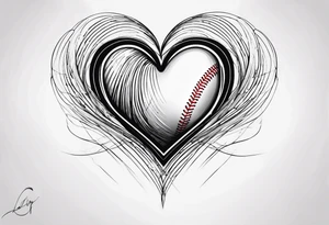 A heartbeat into a heart with baseball laces back into the heartbeat flatline that goes into a cursive DJ21 tattoo idea