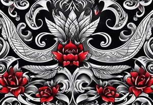 Full Arm sleeve, black, gray, silver, red tattoo idea