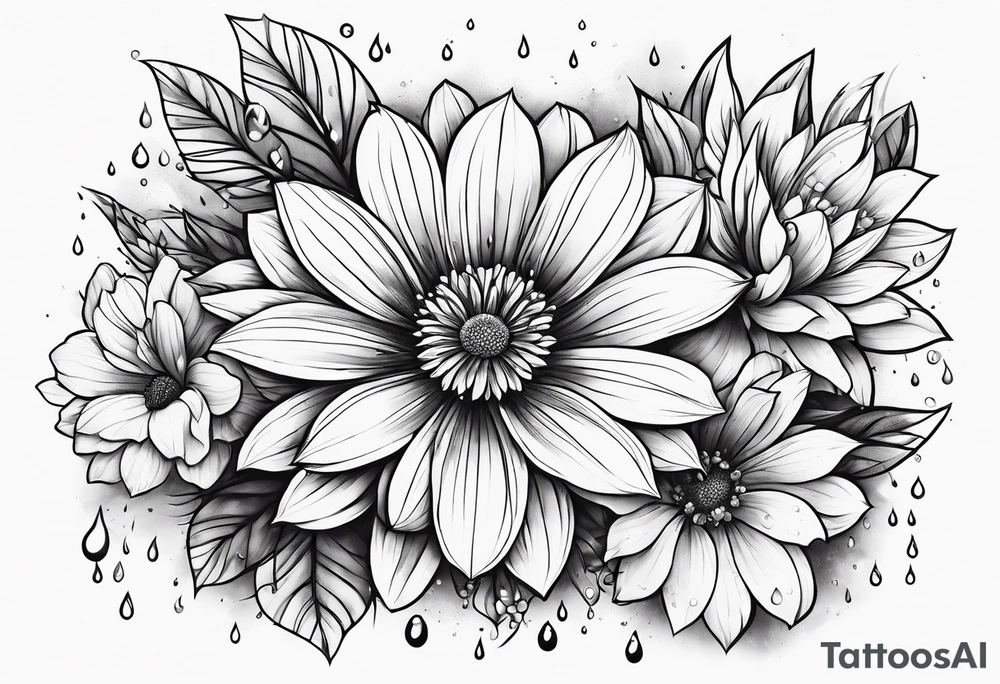 Flowers with rain droplets on them tattoo idea