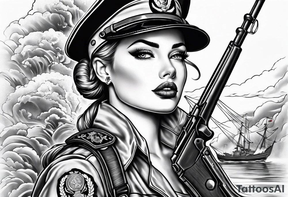 Marine corps pinup sleeve tattoo idea