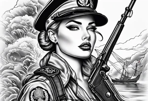 Marine corps pinup sleeve tattoo idea