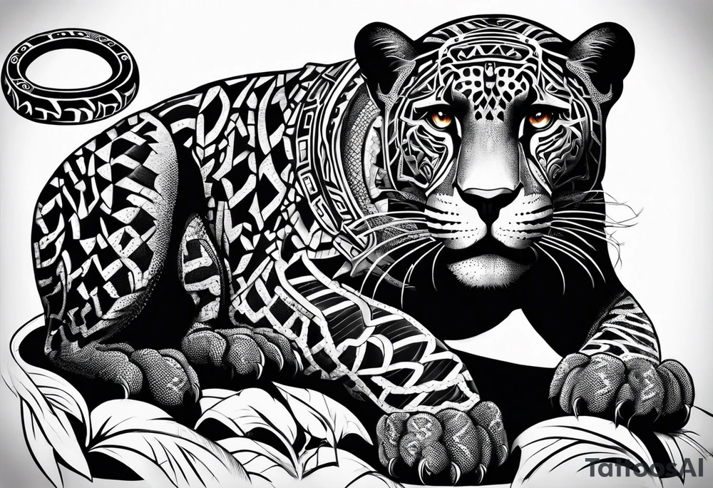 aztec black jaguar with snake tattoo idea