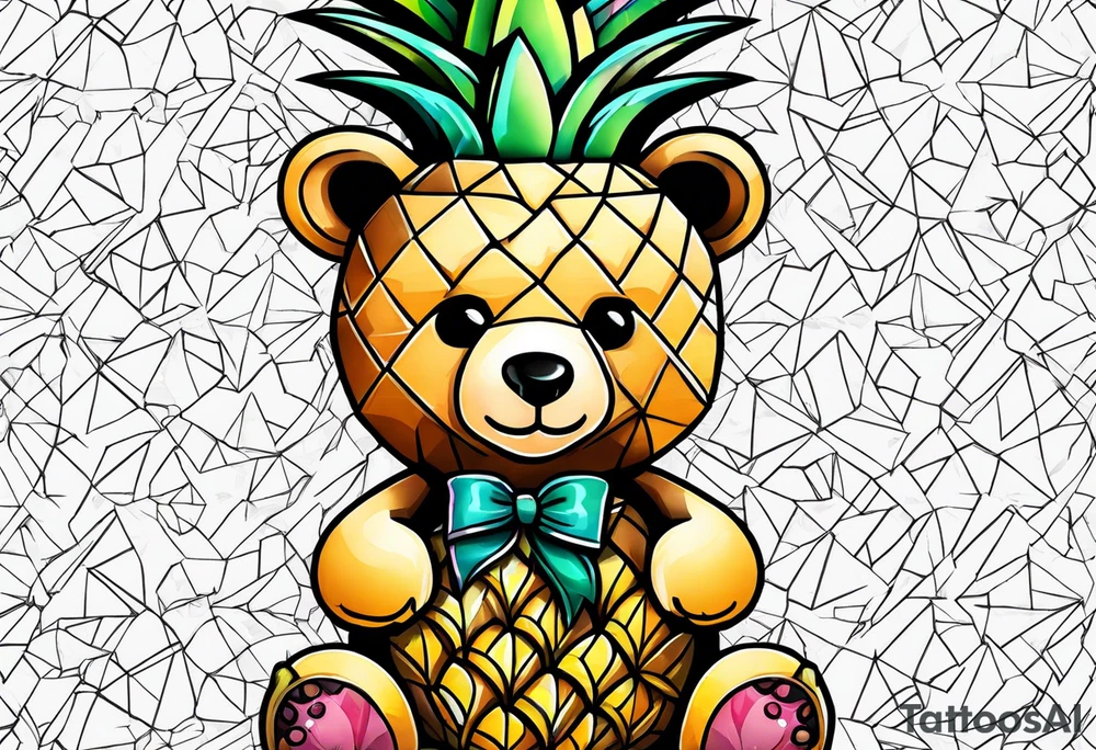 Teddy bear loves pineapple tattoo idea
