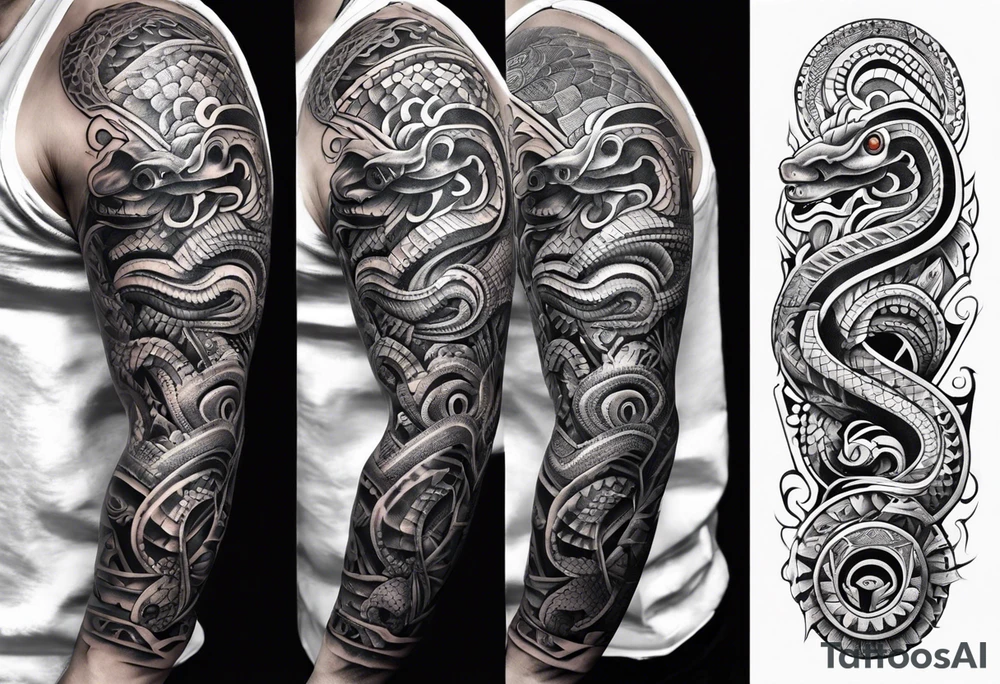 aztec snake sleeve tattoo idea