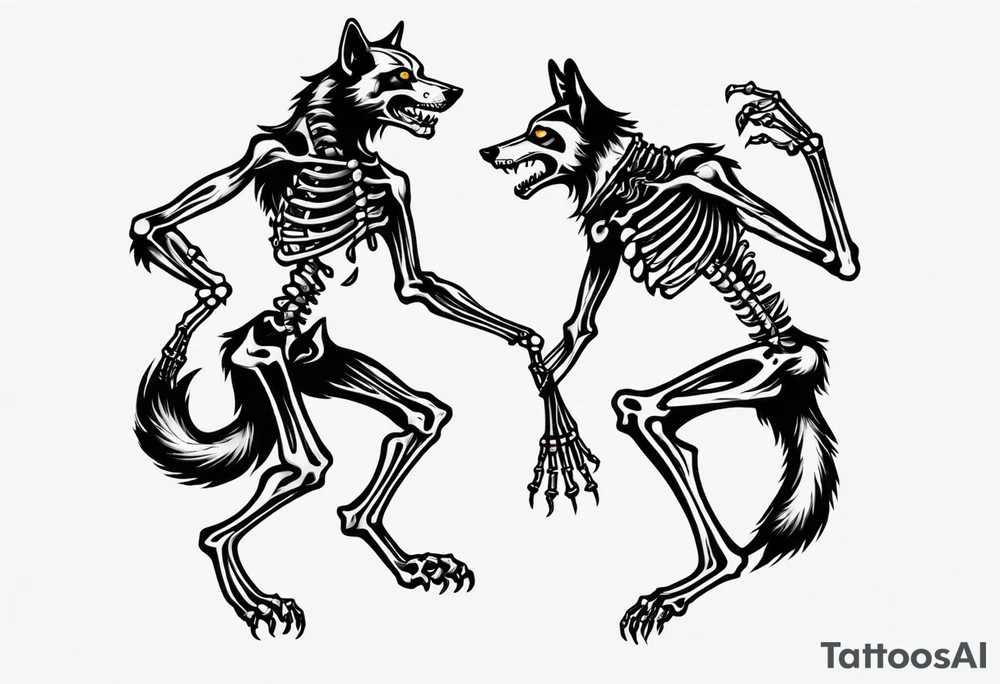 two wolf skeletons dancing tattoo idea