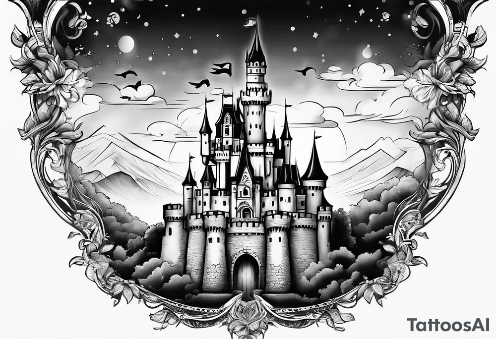 a castle floating in the sky tattoo idea