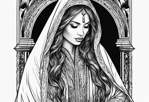 Praying Christian woman in cloak side view tattoo idea