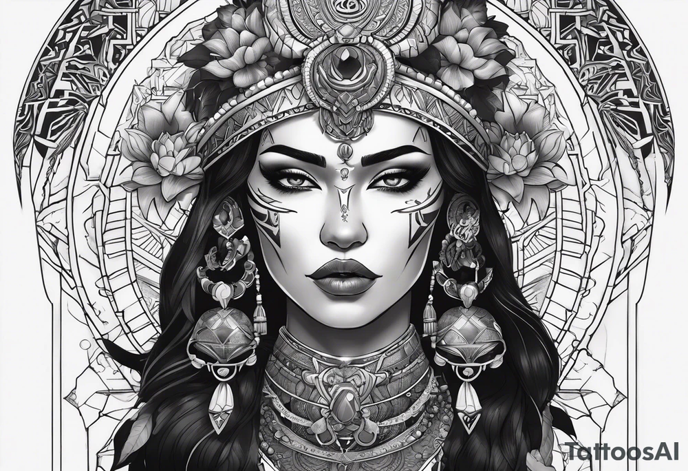 kali ma, alien goddess, valkrye, pirate, divine feminine, zenza resonance, pachamama, lotus azul, blank panther, eagle, skull, 5D, nueva gaya, dna 12 tattoo idea