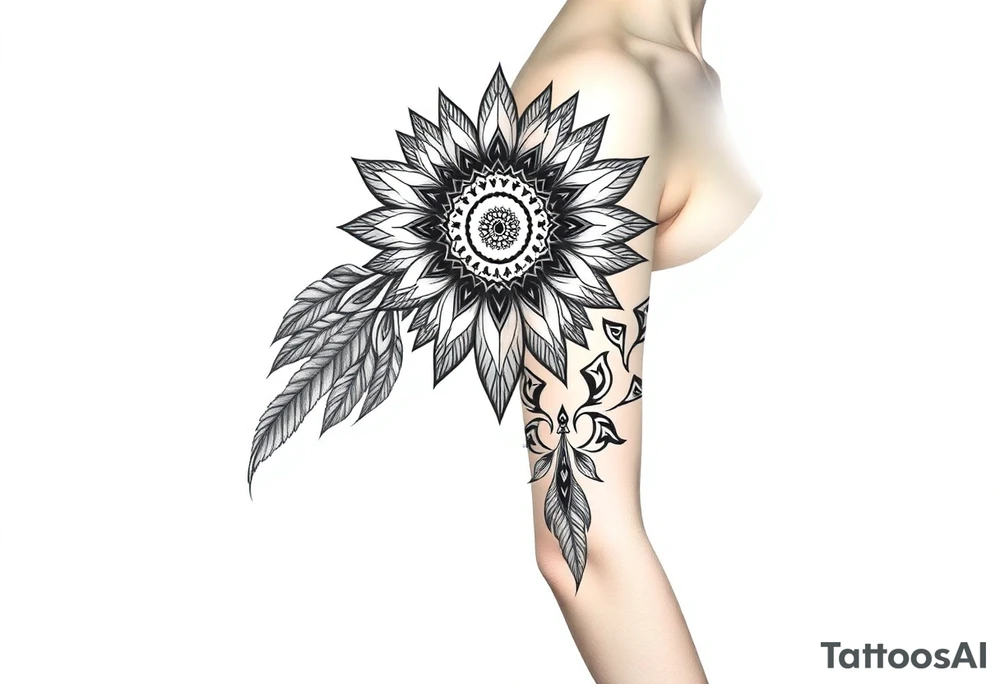 spiritual feather indian mandala shaman tattoo idea