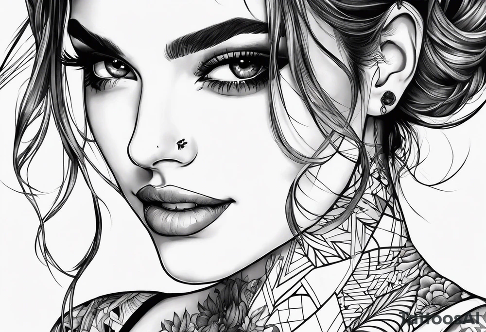 Girl where half the face is happy and half the face is sad tattoo idea