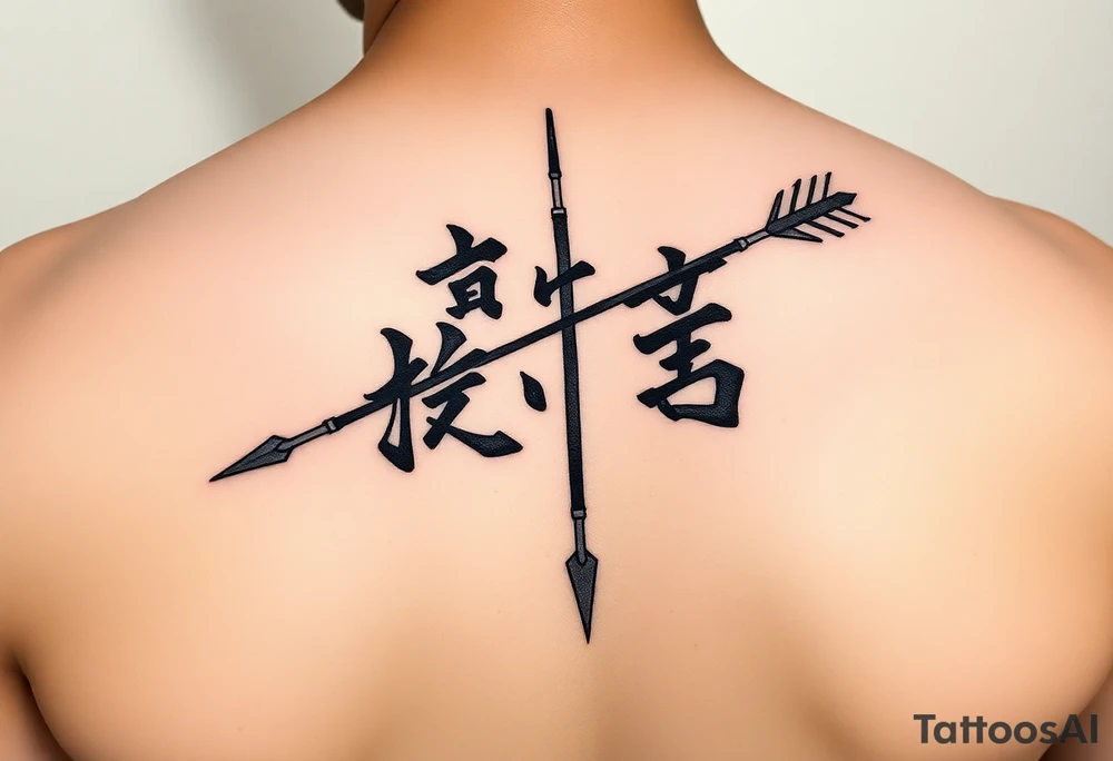japanese writing with bow and arrow tattoo idea