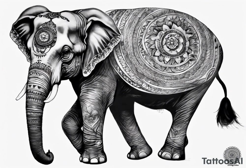 indian theme realistisc elephant tattoo idea