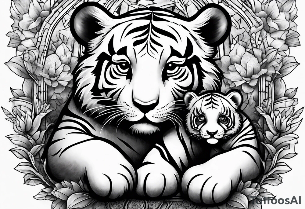 Baby tiger and baby panda hanging out tattoo idea