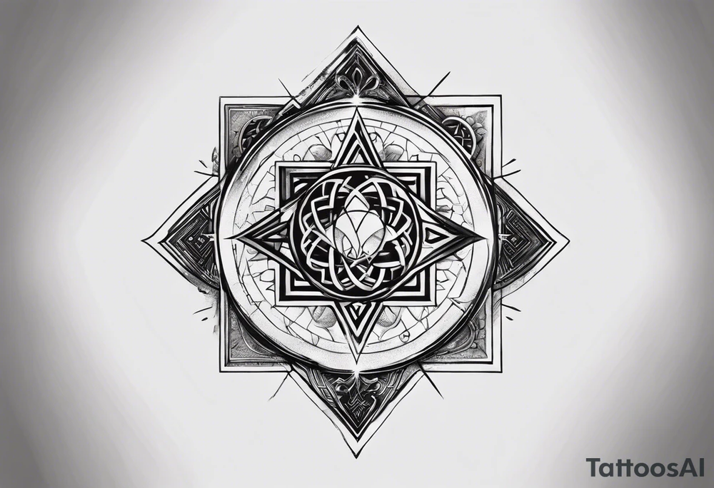 I want a mysterious enigmatic tattoo, with mysterious symbols and phrases, with the meaning of curiosity about conspiracy theories, the future, and the past, something that completes the upper part of the arm that is between the middle of the arm and the shoulder tattoo idea