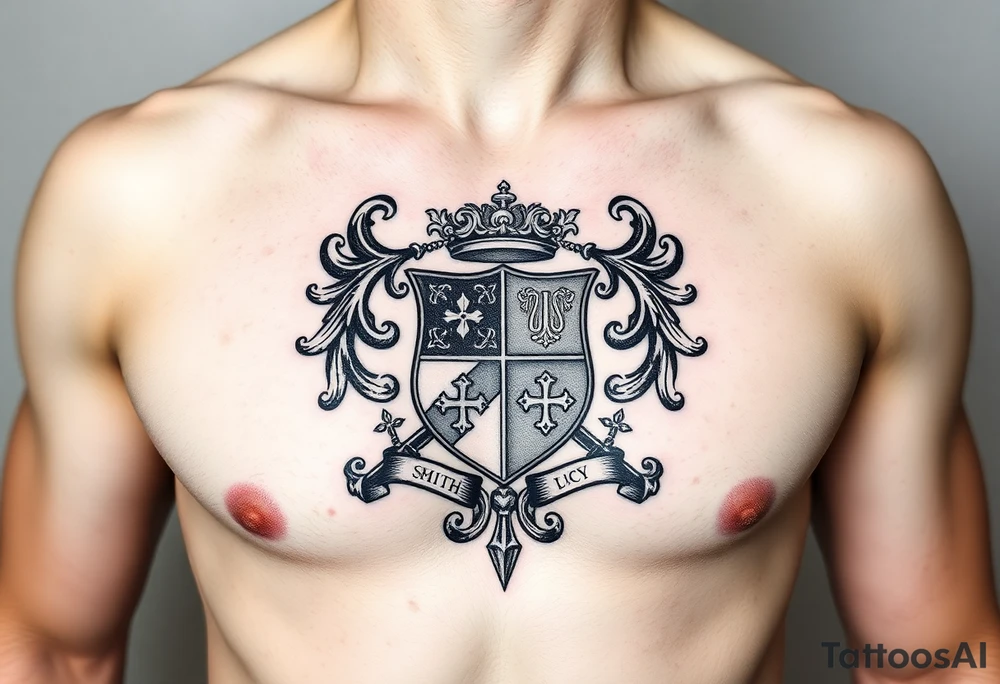 Powerful mideval Irish family crest for Smith. Full chest tattoo tattoo idea