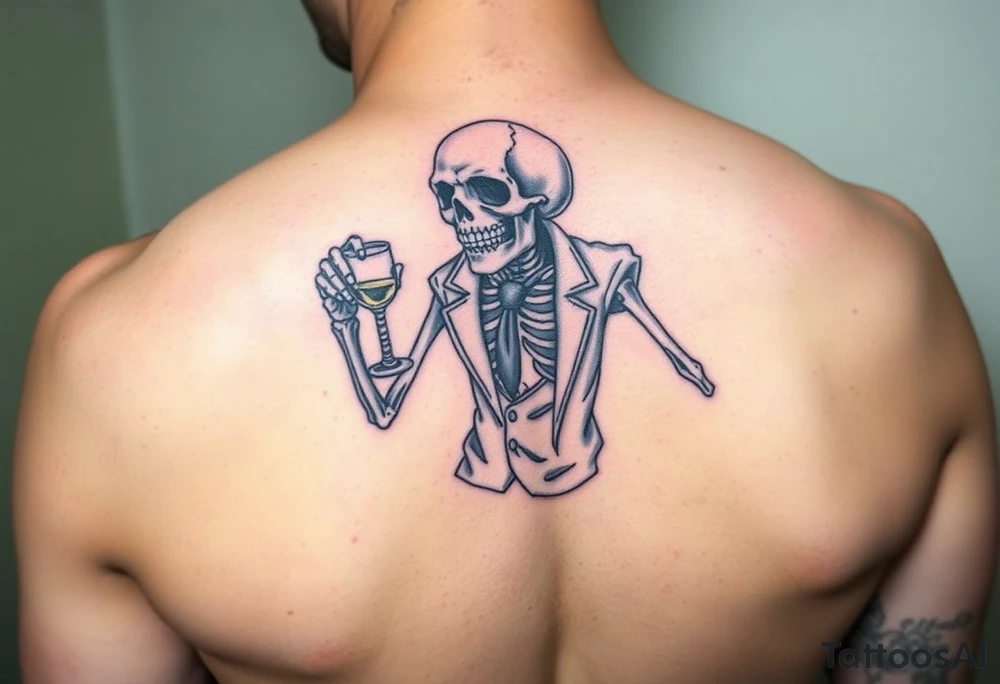 evil skeleton in clothes getting drunk tattoo idea