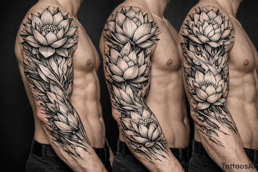 a lotus flower with fine linework tattoo idea
