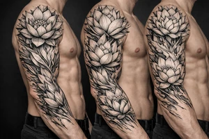 a lotus flower with fine linework tattoo idea