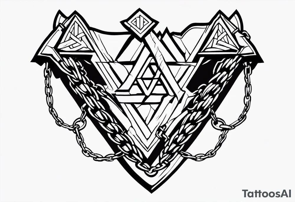 Valhalla sword shield axe barbed wire chains valknut tattoo idea