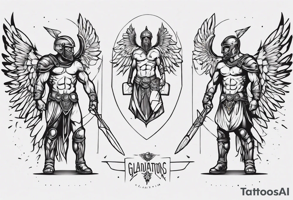 ultra-fine line linework vector of a gladiator with wings tattoo idea ultra-fine line linework vector of a gladiator with wings tattoo idea