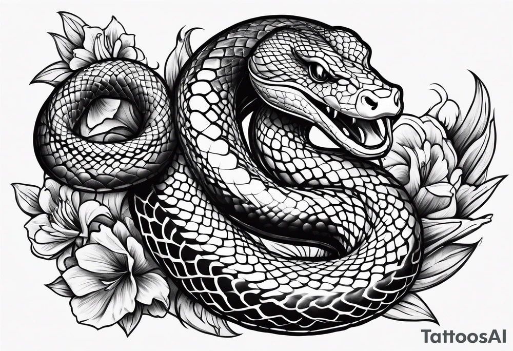 snake on left arm with an open mouth tattoo idea