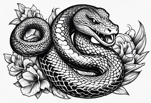 snake on left arm with an open mouth tattoo idea