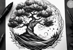 Tree spiraling around another tree tattoo idea