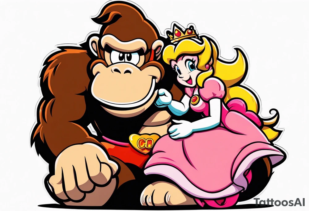 Donkey Kong holding sexy Princess Peach tattoo idea