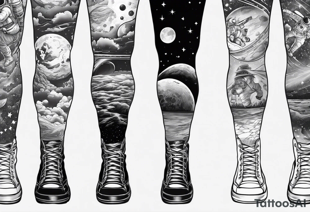 standing astronaut legs and feet tattoo idea