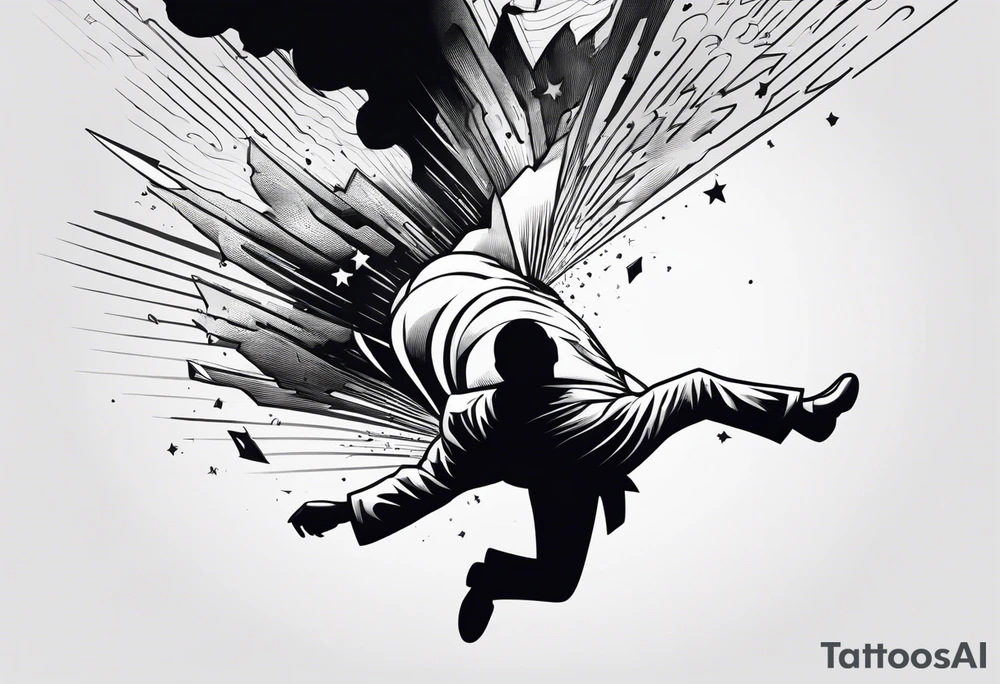 american trad black and white. falling man to represent falling feeling tattoo idea