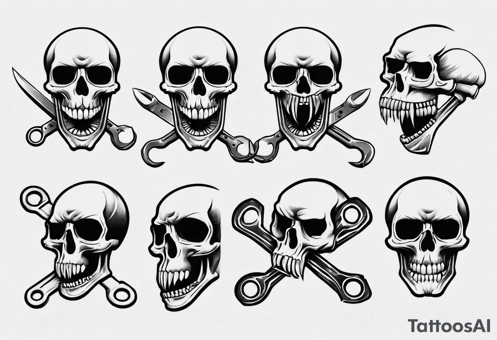 Skull eating wrench tattoo idea