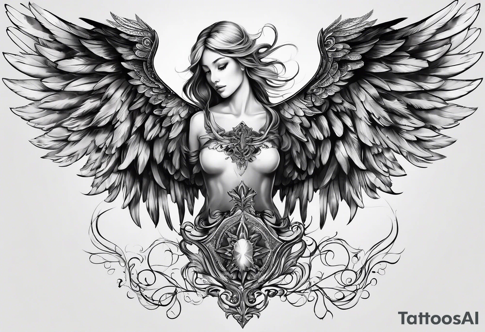 Angel wings on the chest and neck tattoo idea