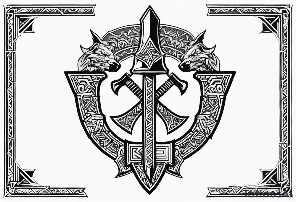 Valhalla sword
dragon axe Valknut helm of awe tattoo idea