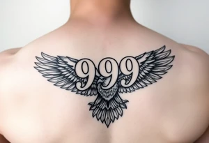 The number 999 in the middle with a majestic eagle around it tattoo idea