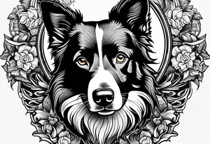 Tattoo of a border collie Muay Thai symbol in the back ground tattoo idea