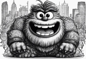 Funny gym monster similar to Elmo tattoo idea