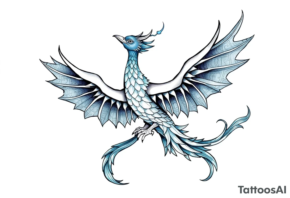 Blue Phoenix and dragon in the sky tattoo idea