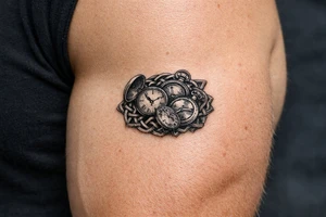 large size Cluster of vintage pocket watches, some open, some closed, woven with Celtic braids. tattoo idea
