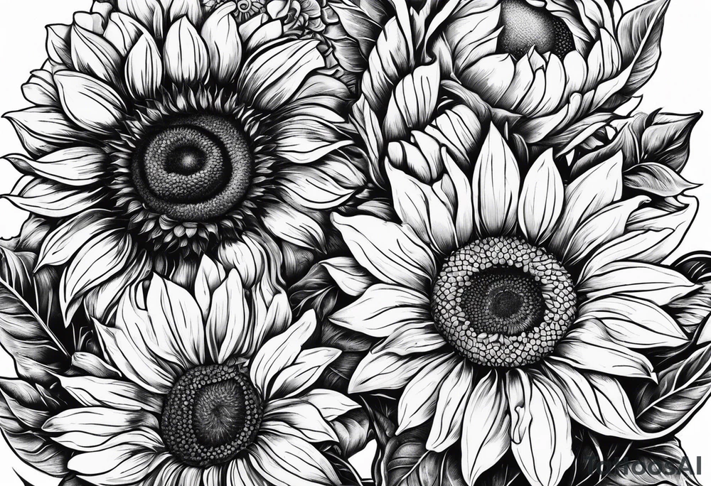 stamp  and sunflowers inside tattoo idea