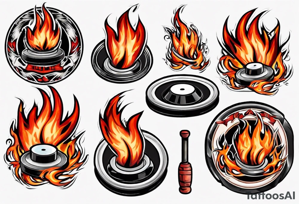 hockey puck with flames moving tattoo idea