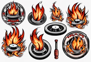 hockey puck with flames moving tattoo idea