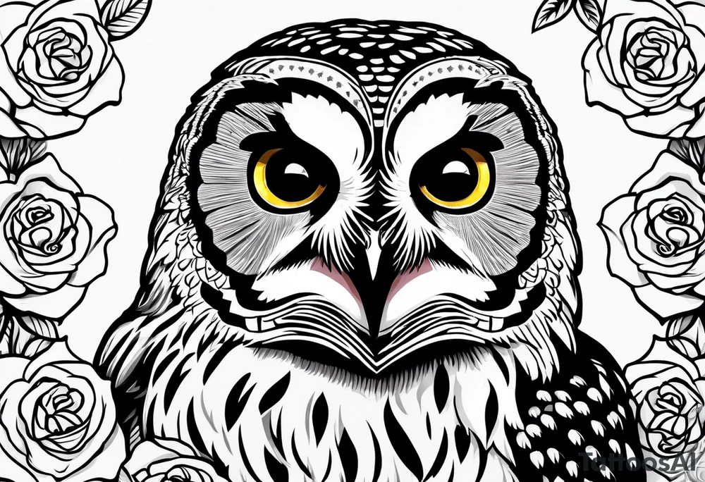 Barred owl with a single rose tattoo idea