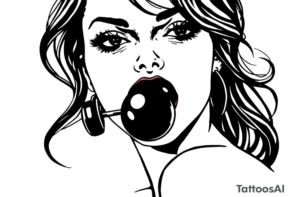 A silhouette stencil style drawing of a sexy woman with a ball gag in her mouth tattoo idea