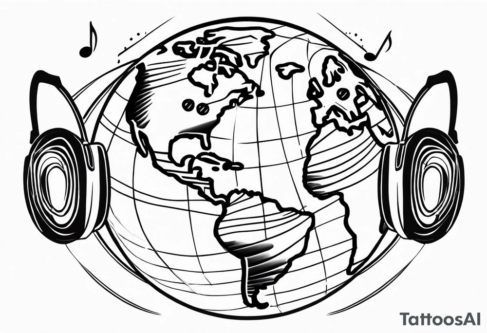 earth with music tattoo idea