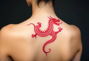 Red chinese dragon along spine tattoo idea
