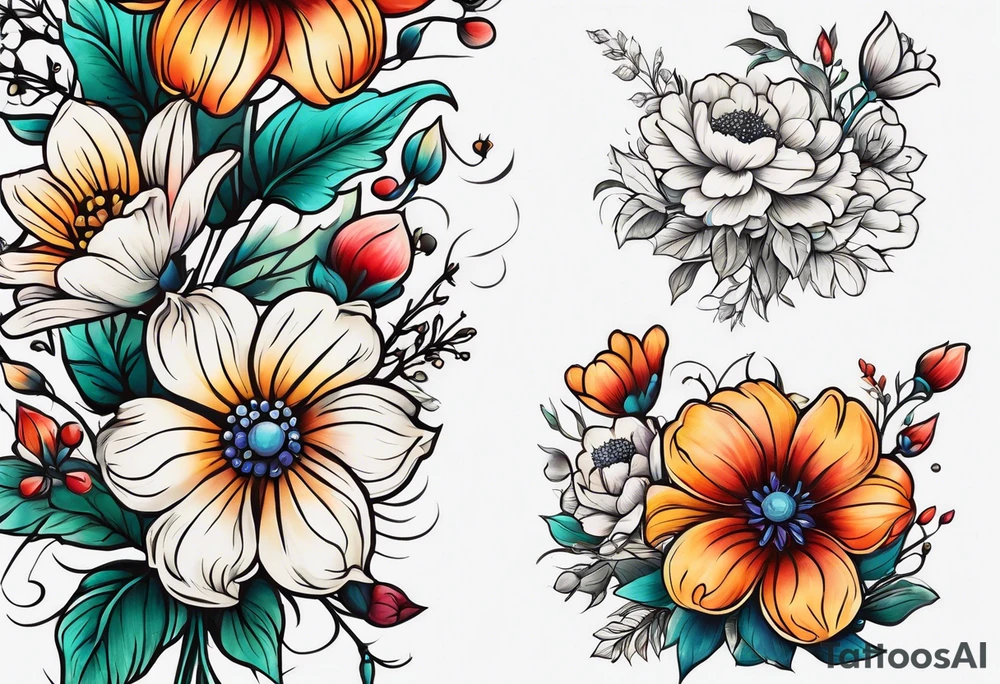 small long stem wildflower bouquet across fott tattoo idea