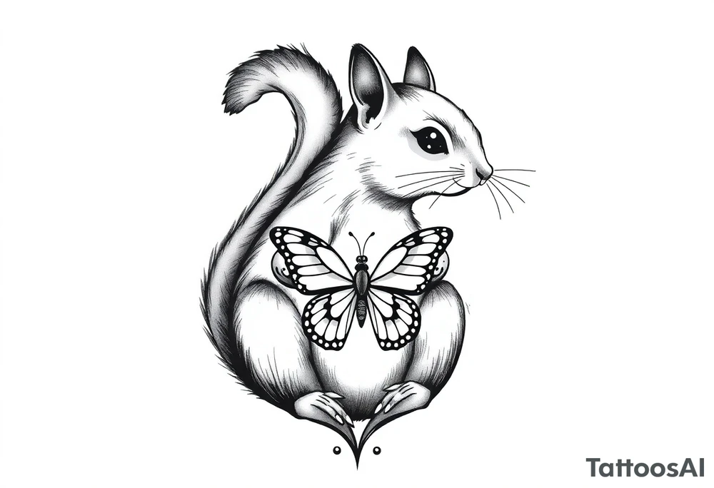 A Squirrel with a butterfly in hands tattoo idea